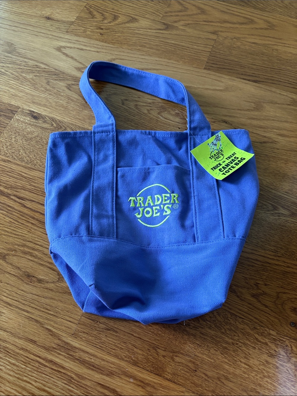 Trader Joe's purple Canvas Tote with Neon Logo